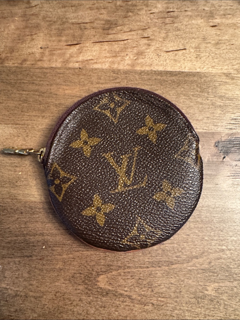 Louis Vuitton Brown and Gold Monogram Round Coin Pouch